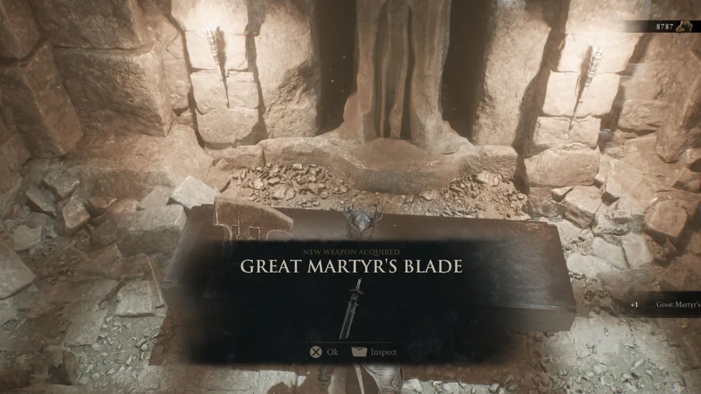 The Great Martyr's Blade resting in Mortal Shell II